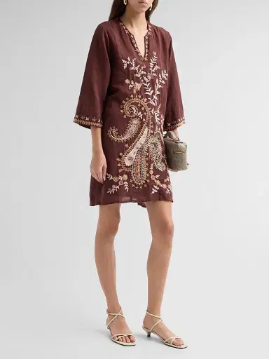 Johnny Was Women's Embroidered Paisley Swing Midi Dress | Thumbnail 4 Johnny Was Women's Embroidered Paisley Swing Midi Dress | Thumbnail 4