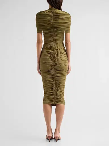 SEROYA Women's Roberta Ruched Mesh Midi Dress | Thumbnail 3 SEROYA Women's Roberta Ruched Mesh Midi Dress | Thumbnail 3
