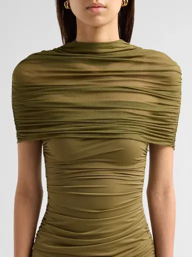 SEROYA Women's Roberta Ruched Mesh Midi Dress | Thumbnail 5 SEROYA Women's Roberta Ruched Mesh Midi Dress | Thumbnail 5