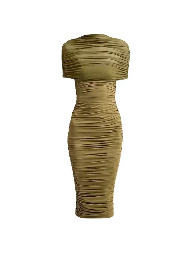 SEROYA Women's Roberta Ruched Mesh Midi Dress