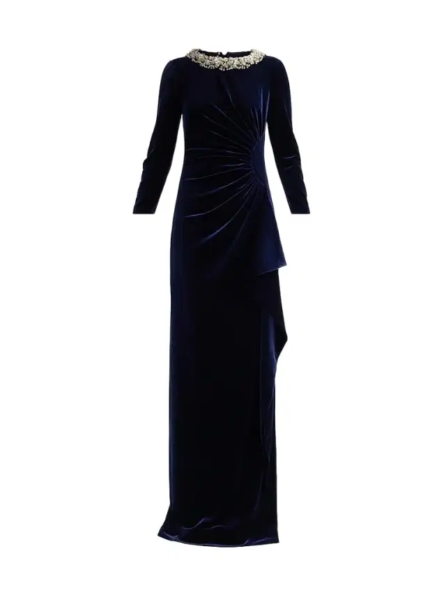 Teri Jon by Rickie Freeman Women's Velvet Jewel Collar Drape Gown