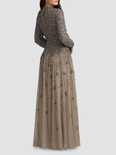 Mac Duggal Women's Beaded Mesh Mock Turtleneck Gown | Thumbnail 3 Mac Duggal Women's Beaded Mesh Mock Turtleneck Gown | Thumbnail 3