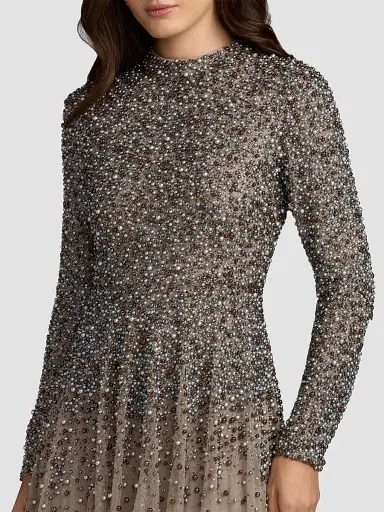Mac Duggal Women's Beaded Mesh Mock Turtleneck Gown | Thumbnail 4 Mac Duggal Women's Beaded Mesh Mock Turtleneck Gown | Thumbnail 4