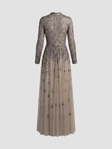 Mac Duggal Women's Beaded Mesh Mock Turtleneck Gown | Thumbnail 5 Mac Duggal Women's Beaded Mesh Mock Turtleneck Gown | Thumbnail 5