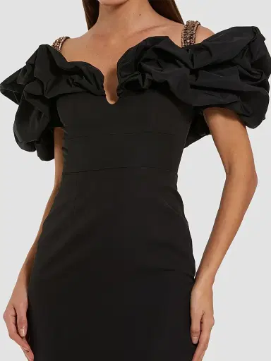 Mac Duggal Women's Off-The-Shoulder Puff-Sleeve Crepe Gown | Thumbnail 3 Mac Duggal Women's Off-The-Shoulder Puff-Sleeve Crepe Gown | Thumbnail 3
