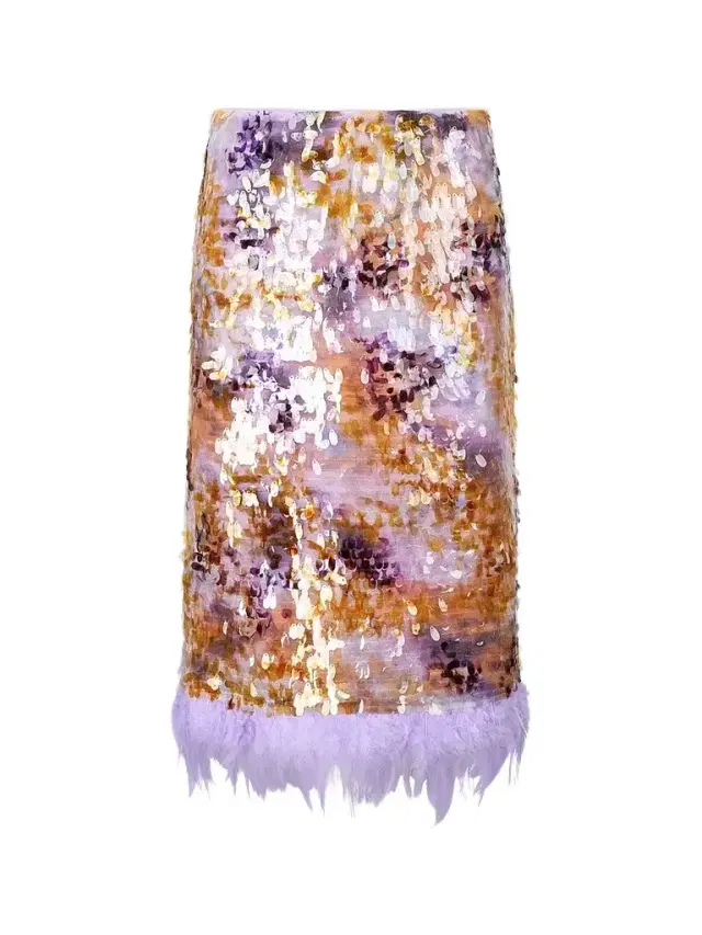 Staud Women's Fen Sequinned Feather-Trim Midi Skirt