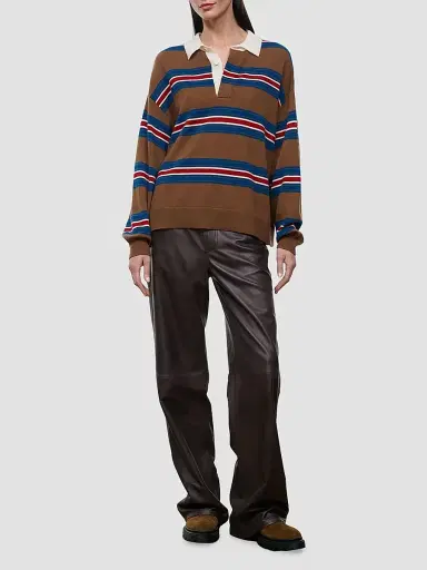Staud Women's Michael Striped Cashmere Polo Sweater | Thumbnail 2