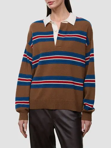 Staud Women's Michael Striped Cashmere Polo Sweater | Thumbnail 4