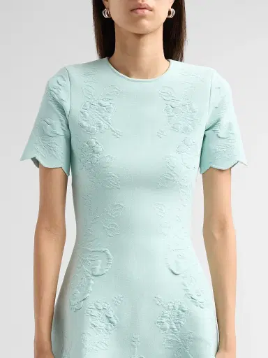 Oscar de la Renta Women's Tonal Hibiscus Circle Artwork Knit Dress | Thumbnail 5
