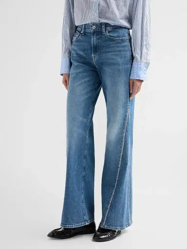 7 For All Mankind Women's Lotta Rhinestone Washed-Denim Wide-Leg Jeans | Thumbnail 4