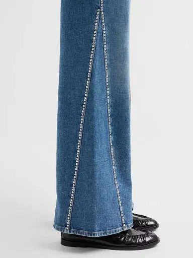 7 For All Mankind Women's Lotta Rhinestone Washed-Denim Wide-Leg Jeans | Thumbnail 5