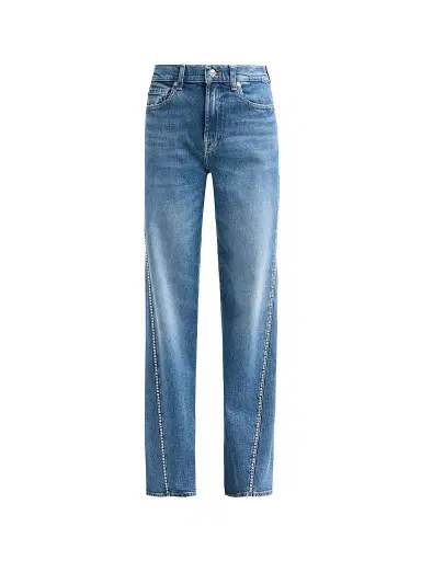 7 For All Mankind Women's Lotta Rhinestone Washed-Denim Wide-Leg Jeans | Thumbnail 1