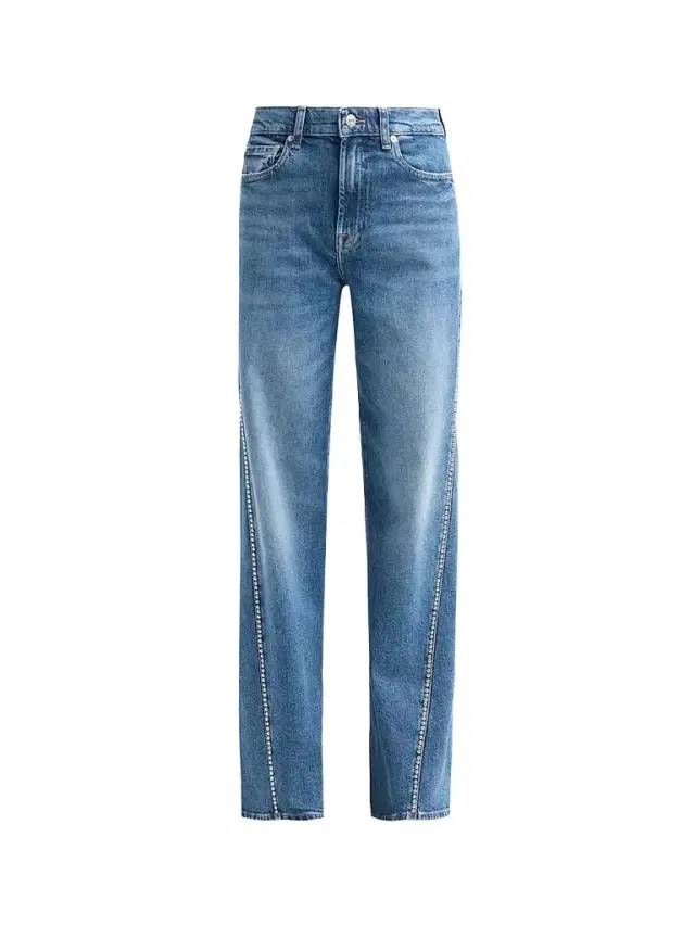 7 For All Mankind Women's Lotta Rhinestone Washed-Denim Wide-Leg Jeans