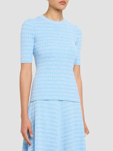 PRABAL GURUNG Women's Crewneck Rib-Knit Fitted Top | Thumbnail 4