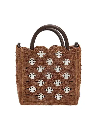 Rabanne Women's Raffia & Leather Top Handle Bag | Thumbnail 1 Rabanne Women's Raffia & Leather Top Handle Bag | Thumbnail 1