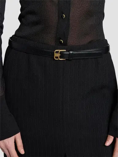 Saint Laurent Women's Cassandre Double-Buckle Thin Belt in Smooth Leather | Thumbnail 2 Saint Laurent Women's Cassandre Double-Buckle Thin Belt in Smooth Leather | Thumbnail 2