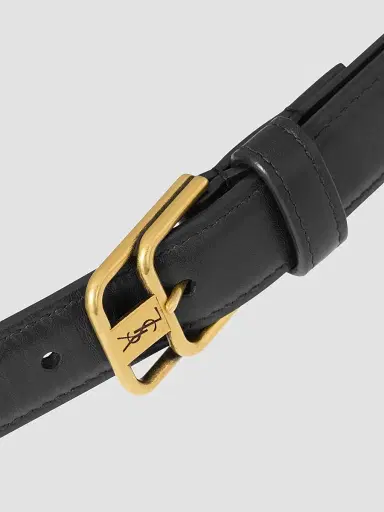 Saint Laurent Women's Cassandre Double-Buckle Thin Belt in Smooth Leather | Thumbnail 4 Saint Laurent Women's Cassandre Double-Buckle Thin Belt in Smooth Leather | Thumbnail 4