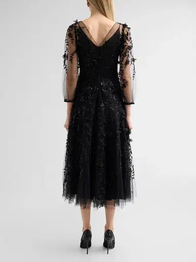 MAISON COMMON Women's Floral Embroidered Tulle Illusion Midi Dress | Thumbnail 3