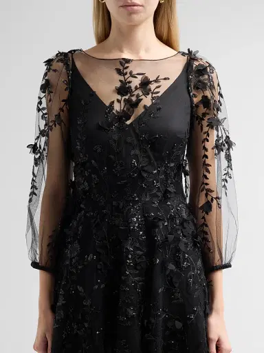 MAISON COMMON Women's Floral Embroidered Tulle Illusion Midi Dress | Thumbnail 5