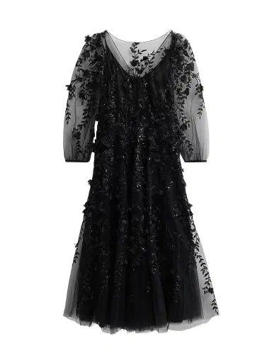 MAISON COMMON Women's Floral Embroidered Tulle Illusion Midi Dress | Thumbnail 1