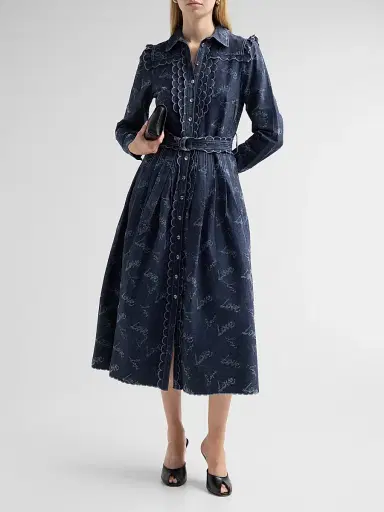 MAISON COMMON Women's Belted Embroidered Chambray Midi Shirtdress | Thumbnail 2