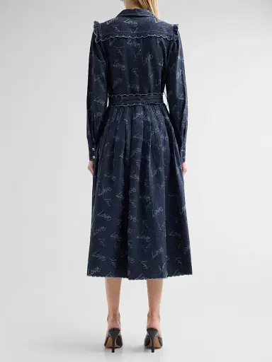 MAISON COMMON Women's Belted Embroidered Chambray Midi Shirtdress | Thumbnail 3