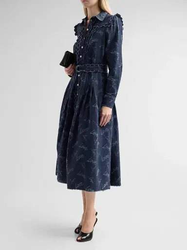 MAISON COMMON Women's Belted Embroidered Chambray Midi Shirtdress | Thumbnail 4