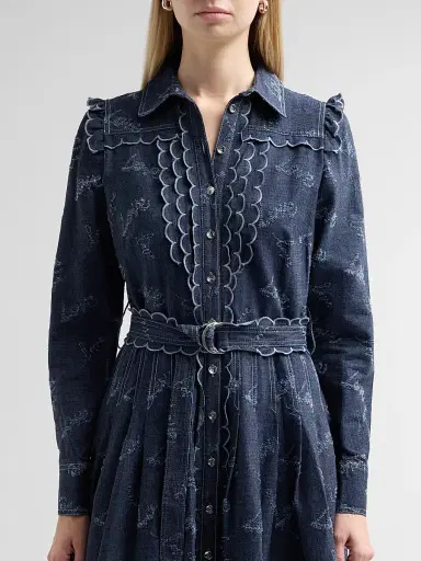 MAISON COMMON Women's Belted Embroidered Chambray Midi Shirtdress | Thumbnail 5