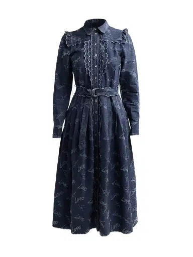 MAISON COMMON Women's Belted Embroidered Chambray Midi Shirtdress | Thumbnail 1