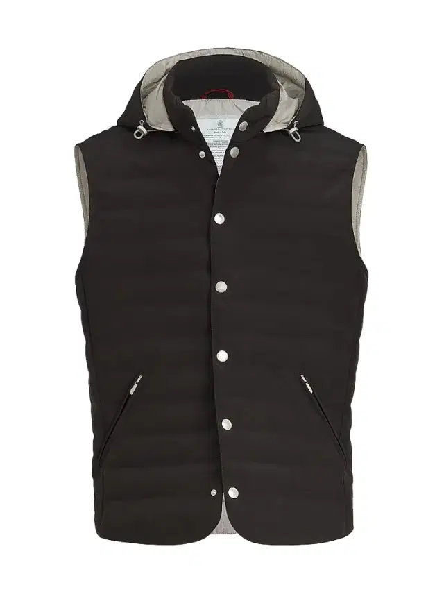 Brunello Cucinelli Men's Bonded Nylon Down Vest with Detachable Hood