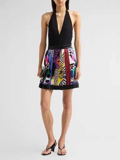 Versace Women's Printed Pleated Silk Mini Skirt | Thumbnail 2