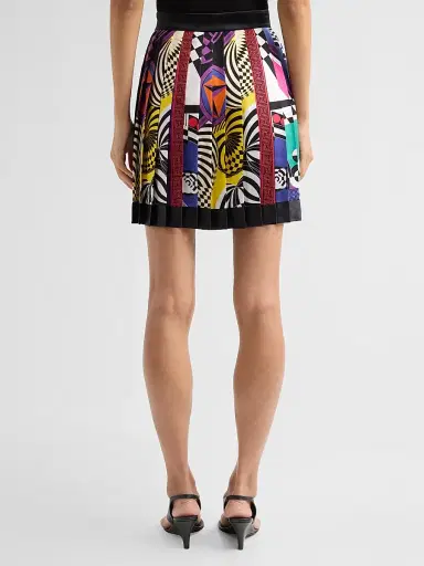 Versace Women's Printed Pleated Silk Mini Skirt | Thumbnail 3