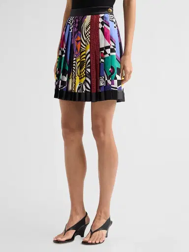 Versace Women's Printed Pleated Silk Mini Skirt | Thumbnail 4