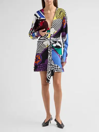 Versace Women's Printed Jersey Tie-Waist Mini Dress | Thumbnail 2 Versace Women's Printed Jersey Tie-Waist Mini Dress | Thumbnail 2