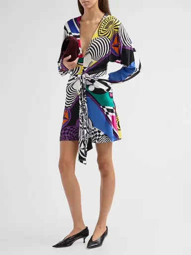Versace Women's Printed Jersey Tie-Waist Mini Dress | Thumbnail 4 Versace Women's Printed Jersey Tie-Waist Mini Dress | Thumbnail 4