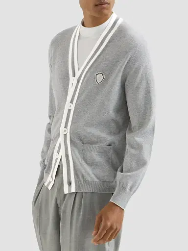Brunello Cucinelli Men's Cotton Cardigan with Logo | Thumbnail 3