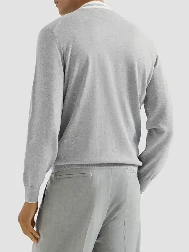 Brunello Cucinelli Men's Cotton Cardigan with Logo | Thumbnail 4