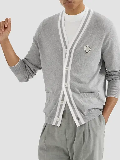 Brunello Cucinelli Men's Cotton Cardigan with Logo | Thumbnail 5