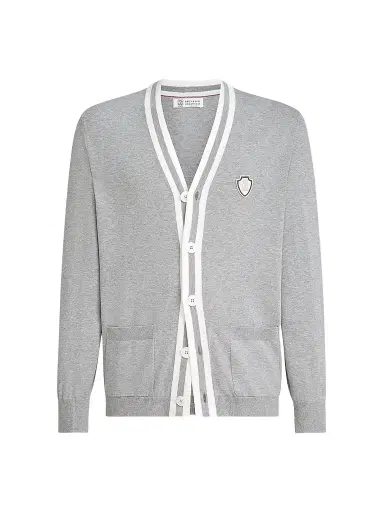 Brunello Cucinelli Men's Cotton Cardigan with Logo | Thumbnail 1