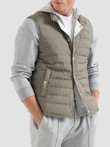 Brunello Cucinelli Men's Lightweight Techno Fabric Down Vest | Thumbnail 3