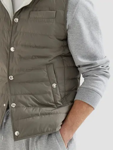 Brunello Cucinelli Men's Lightweight Techno Fabric Down Vest | Thumbnail 6