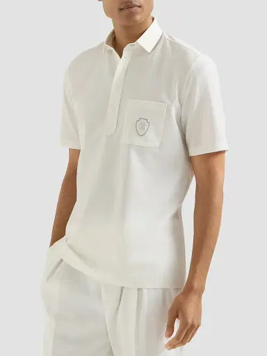 Brunello Cucinelli Men's Lightweight Virgin Wool Polo Shirt | Thumbnail 3