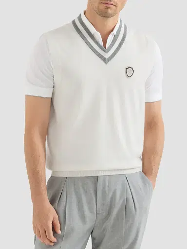 Brunello Cucinelli Men's Cotton Knit Vest with Logo | Thumbnail 3