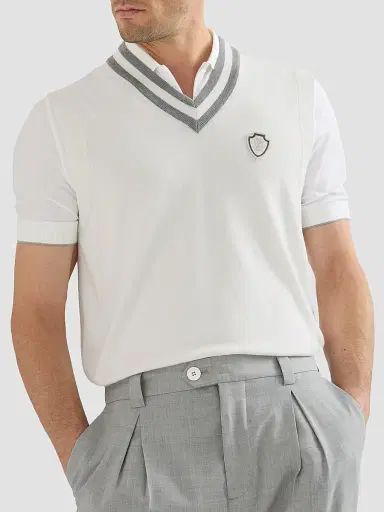 Brunello Cucinelli Men's Cotton Knit Vest with Logo | Thumbnail 4