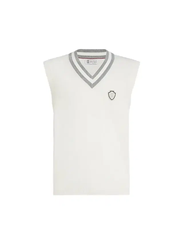 Brunello Cucinelli Men's Cotton Knit Vest with Logo