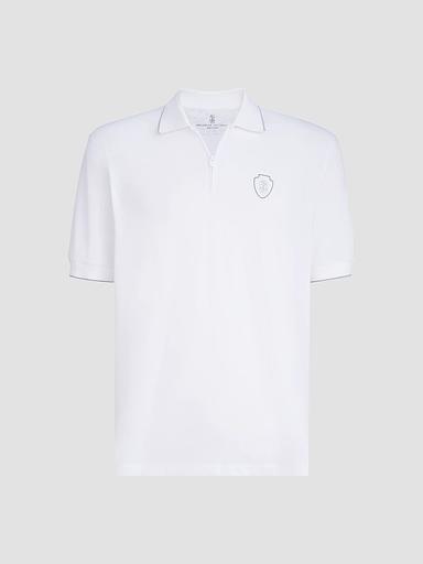 Brunello Cucinelli Men's Techno Piqué Polo Shirt with Half Zip | Thumbnail 1