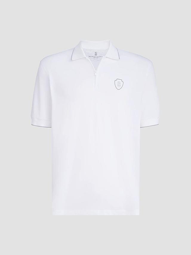 Brunello Cucinelli Men's Techno Piqué Polo Shirt with Half Zip