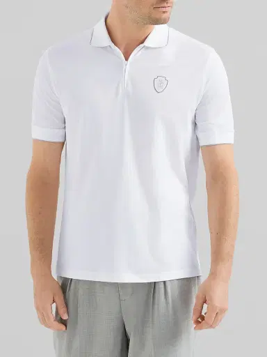 Brunello Cucinelli Men's Techno Piqué Polo Shirt with Half Zip | Thumbnail 3