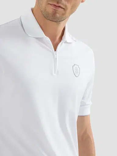 Brunello Cucinelli Men's Techno Piqué Polo Shirt with Half Zip | Thumbnail 5