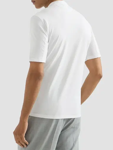 Brunello Cucinelli Men's Techno Piqué Mockneck T-Shirt with Logo | Thumbnail 4